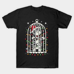 Cat in a Birdcage Merry Christmas T-Shirt
